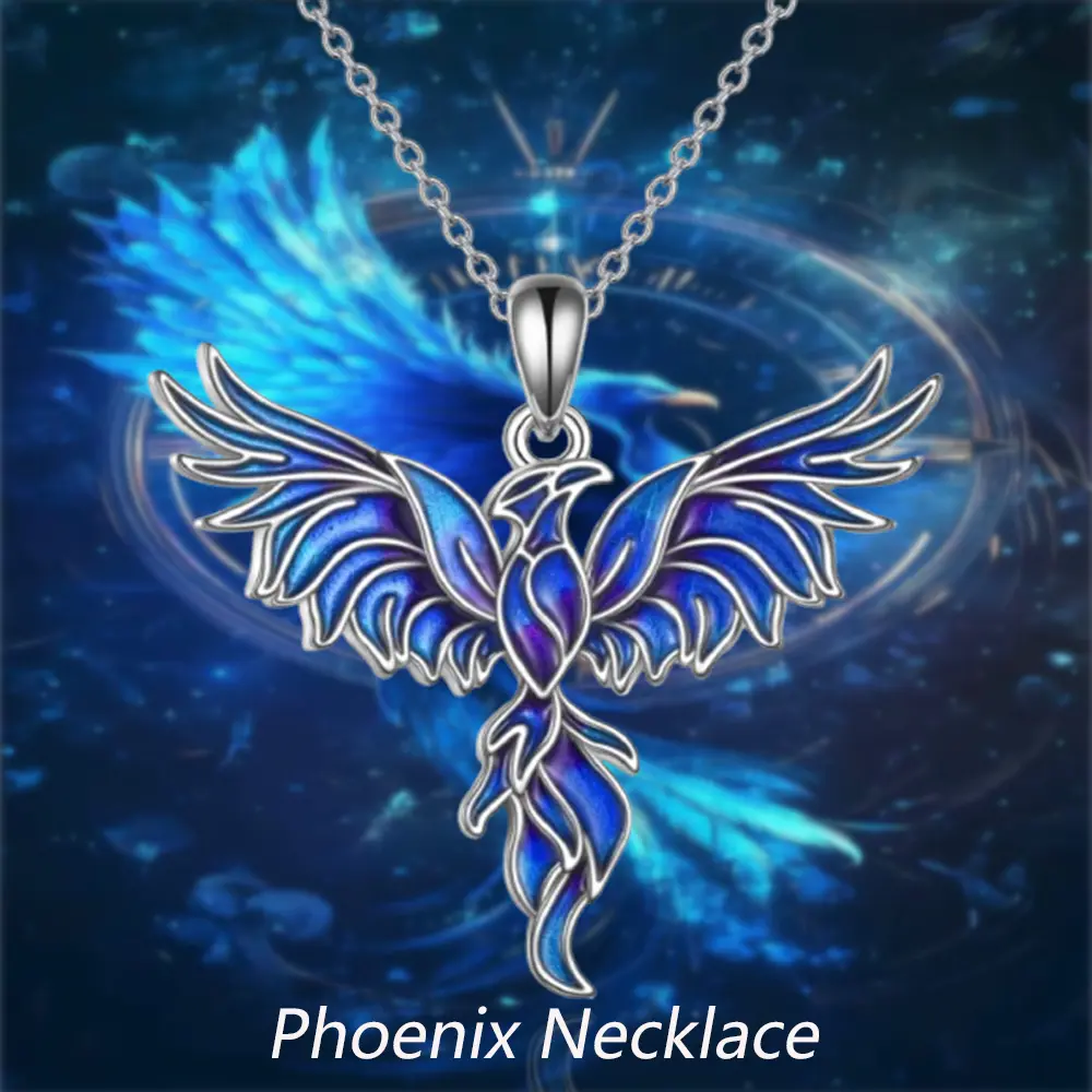Exquisite Personality Gradient Blue Oil Drop Phoenix Pendant Necklace With Stainless Steel Chain Unique Men And Women Fashion Street Wear Necklace Suitable For Teenagers, Brothers And Sisters Christmas Birthday Holiday Gifts