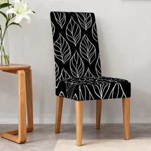 4/5/6/7pcs White Leaves on Black Chair Cover And Tablecloth Set, Chair Covers Set, Simple Cleaning & Installation, Perfect for Living Room, Camping, Festival Decor, Dining Room, Daily Home Use