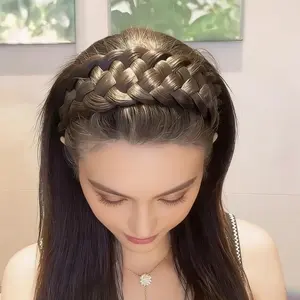 Elegant Braided Headband, Vintage Fishbone Weave Five Strand Hair Band, Wide Thick Anti-Slip Strap, Handmade Synthetic Hair Accessories, Knotted Headband