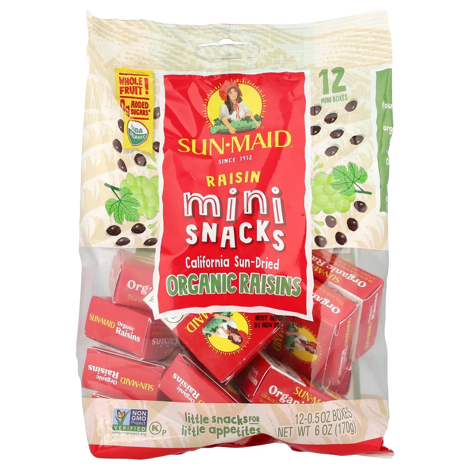Sun-Maid California Sun-Dried Organic Raisin Mini-Snacks, 12 Boxes, 0.5 oz Each Sun-Maid California Sun-Dried Organic Raisin Mini-Snacks, 12 Boxes, 0.5 oz Each