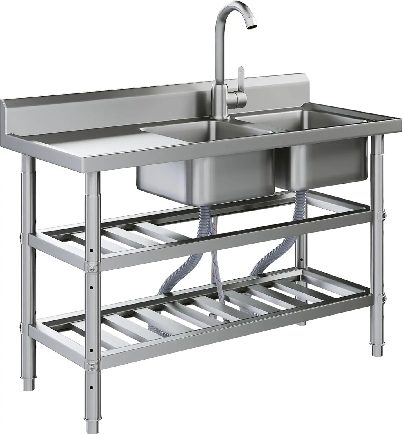 Stainless Steel Utility Sink, Freestanding Outdoor Sink Station with Hose Hookup, Small Tub for Garage, Laundry, Kitchen, Farmhouse