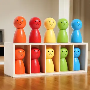 Montessori Color Sorting Shape Sorter Toy Set, Wooden Doll Matching Game, Sensory Color Classification, Educational Desktop Toy for Kids