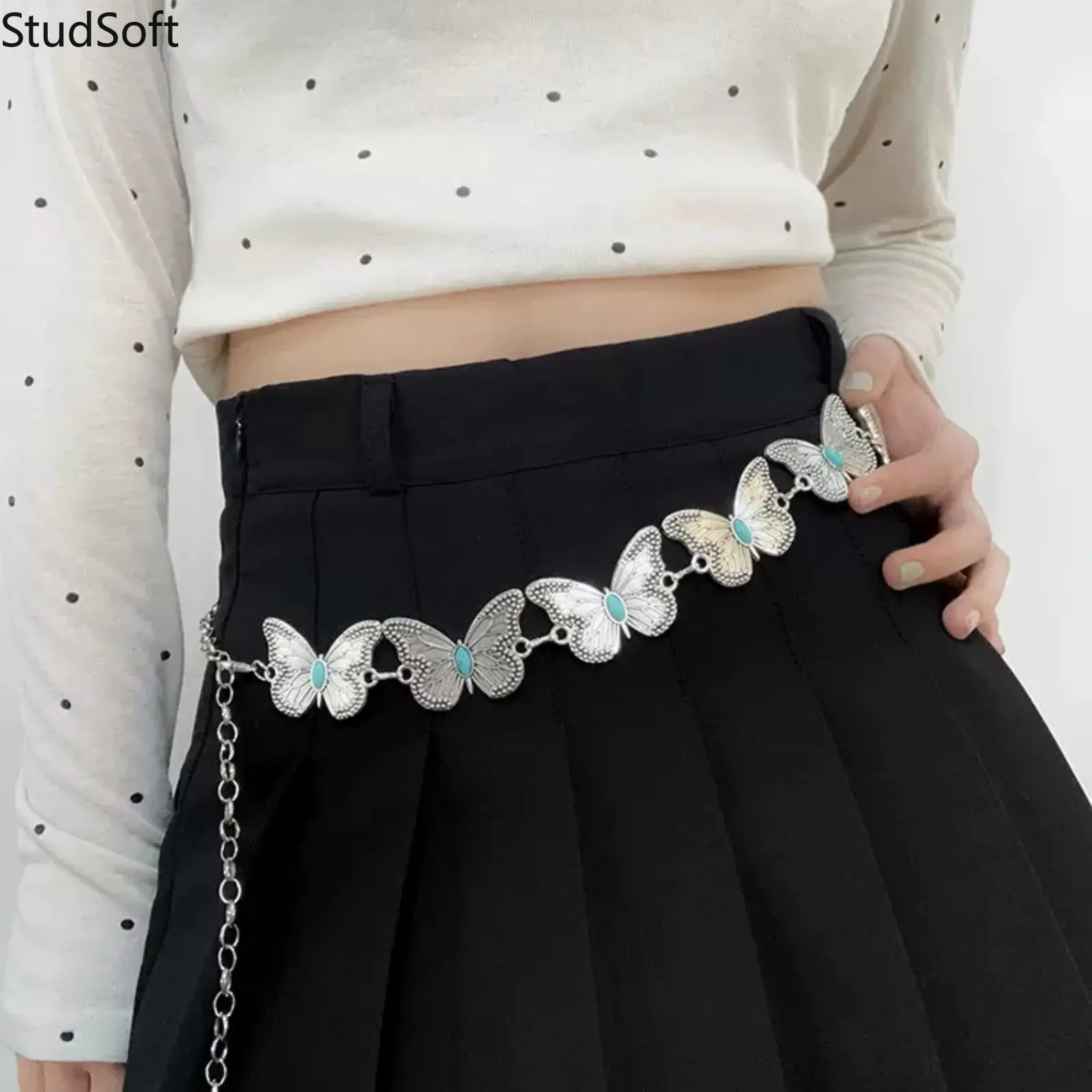 Women's Retro Butterfly Waist Belt, Thin Adjustable Metal Link Chain for Summer Outfits, Dresses, and Pants, Trendy Belt, Female, Retro Butterfly Design, Metal Buckle Belt, Mid Waist,back to school,back to school haul