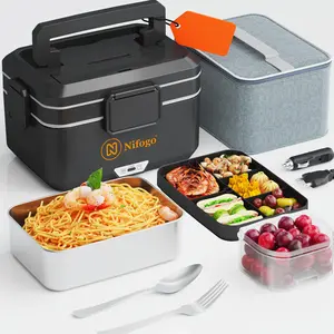 Electric Lunch Box 1.5L Food Heater, 12V/24V/110V Portable Lunch Warmer Upgraded Heated Lunch Box for Car/Truck/Office with Fork&Spoon and Insulated Carry Bag