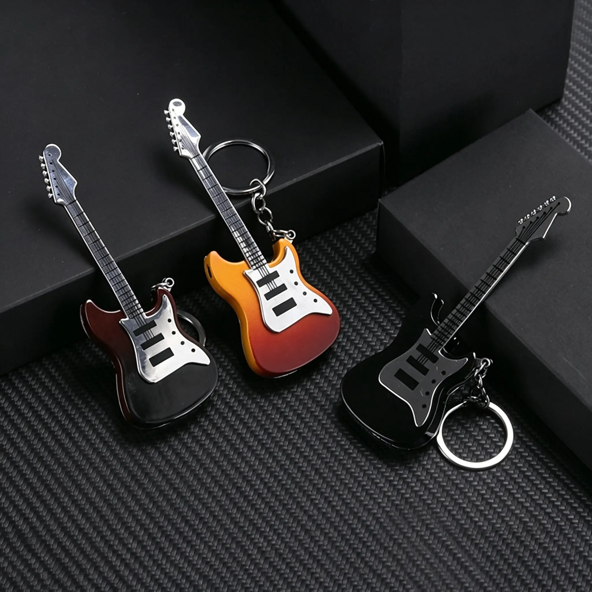 Guitar-Shaped Refillable Butane Lighter Keychain - Durable Metal-Plastic, Wear-Resistant, Waterproof, Compact, Easy Carrying, Long Service Life Collectible Fire Starter for Outdoor Camping, Adventure Lovers Gift
