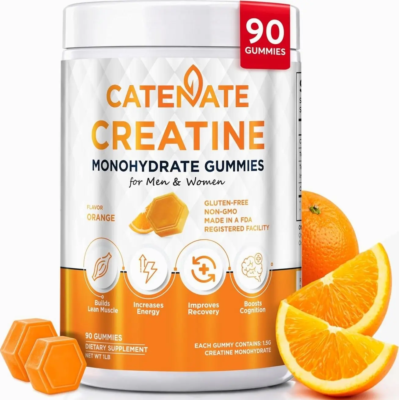 Creatine Gummies for Women & Men, 4500MG Creatine Monohydrate Gummies, Great Taste, Muscle Strength, Endurance & Recovery Support, Vegan, Gluten-Free, Non-GMO, 90 Count (Orange)