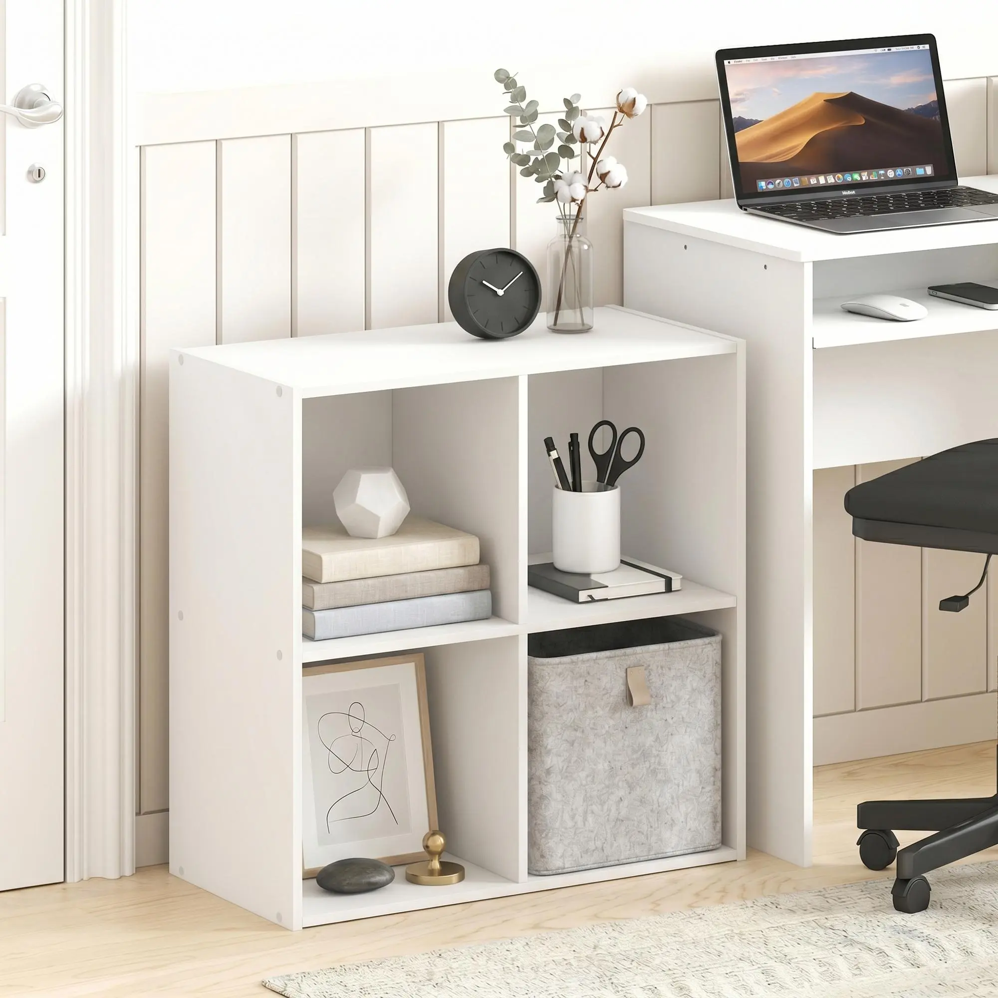 LUDER Bookshelf, 4-Cube Bookshelf, Bookcase with Open Shelves, 11.1 x 23.9 x 24, for Living Room, Bedroom, Home Office, White, Space-Saving Small Furniture for Home Organization, Apartment, Dorm and Small Spaces