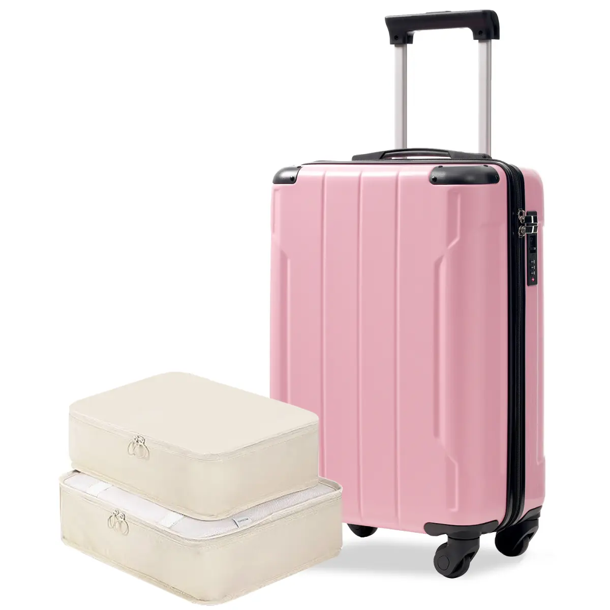 20 in Pink Carry On Luggage with 2 Packing Cubes - Lightweight Hardshell Suitcase, 360° Spinner Wheels, TSA Lock, Airline Approved Fashion Travel Bag