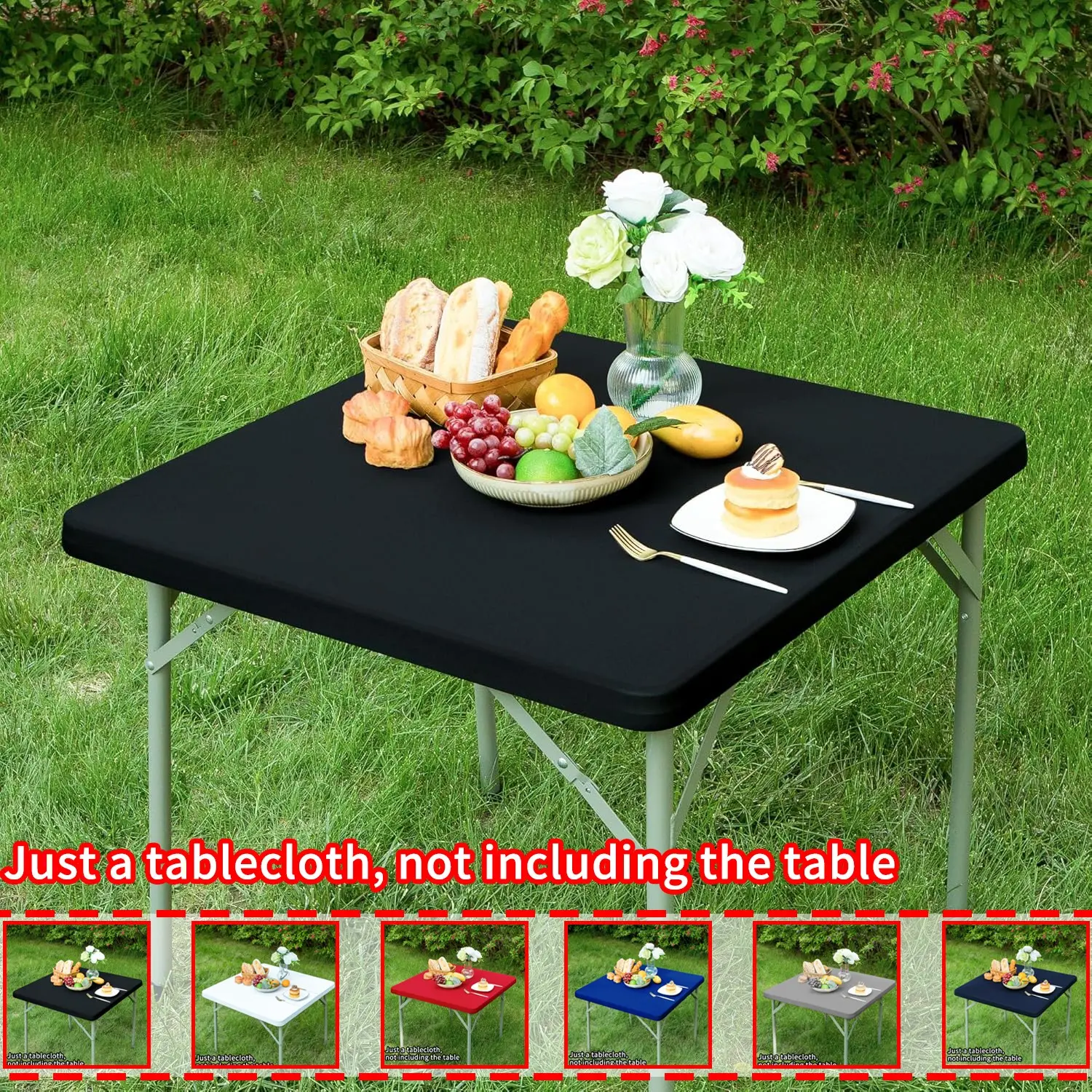 1pc Square Half-Enclosed Table Cover, Stretch Tablecloth, Polyester Stretch Fit Washable, Ideal for Indoor Outdoor Garden Picnic Camping Party Birthday