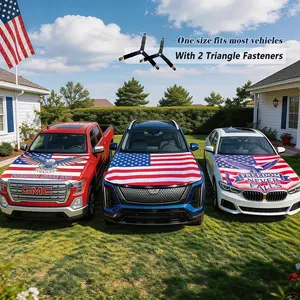 American Flag Car Hood Cover With Dual Triangle Clips Fits Trucks SUVs Sedans Jeep Commemorative Edition for Memorial Day Independence Day Celebrating 4th of July - Vehicle Exterior Decoration Sticker For Cars Stylish Car Merch