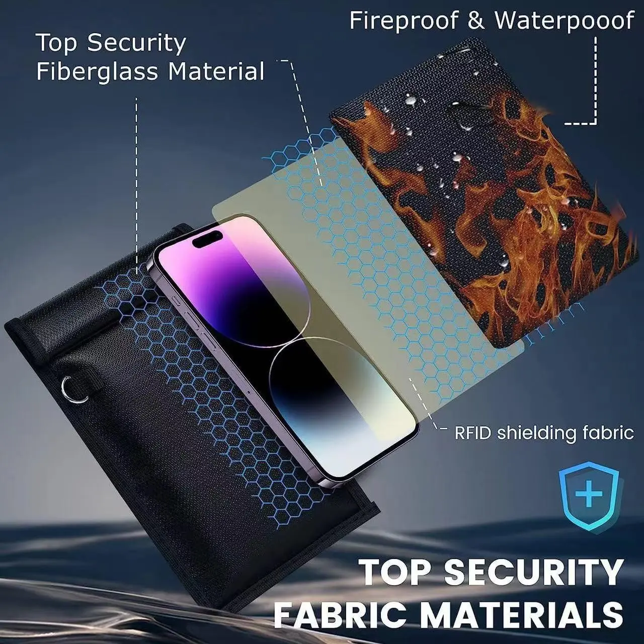 Faraday Privacy Bag, Emp and RFID Blocking, Anti-Tacking, Fireproof Key Protection, Phone, Radio, Car Keys, Security Storage, Zipper Pouches