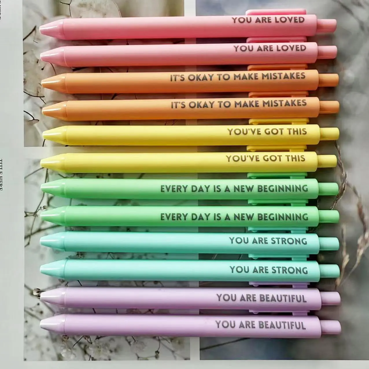 Motivational Inspirational Encouraging Pen Set, Pen Kit, 12pcs/set Retractable Happy Positive Pens, Colorful & Cute Pens for Journaling, Writing Supplies, Writing Stationery, Aesthetic Pens, Set With Pen