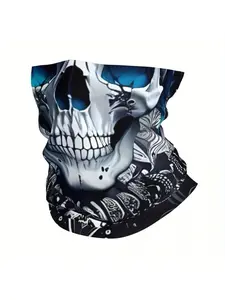 Men' Gothic Skull & Rose Bandana Mask - Multi-Functional Neck Gaiter & Headwear Scarf with Thin Wrap for Concealment - Edgy Goth Accessory for Parties, Outdoor, Casual Attire - Convertible Headband & Face Cover (No)