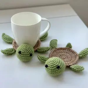 Handmade Crochet Turtle Sheep Cup Mat, Heat Resistant Non-Slip Table Pad, Cute Cartoon Decorative Desktop Ornament, Soft Fabric Home Essentials