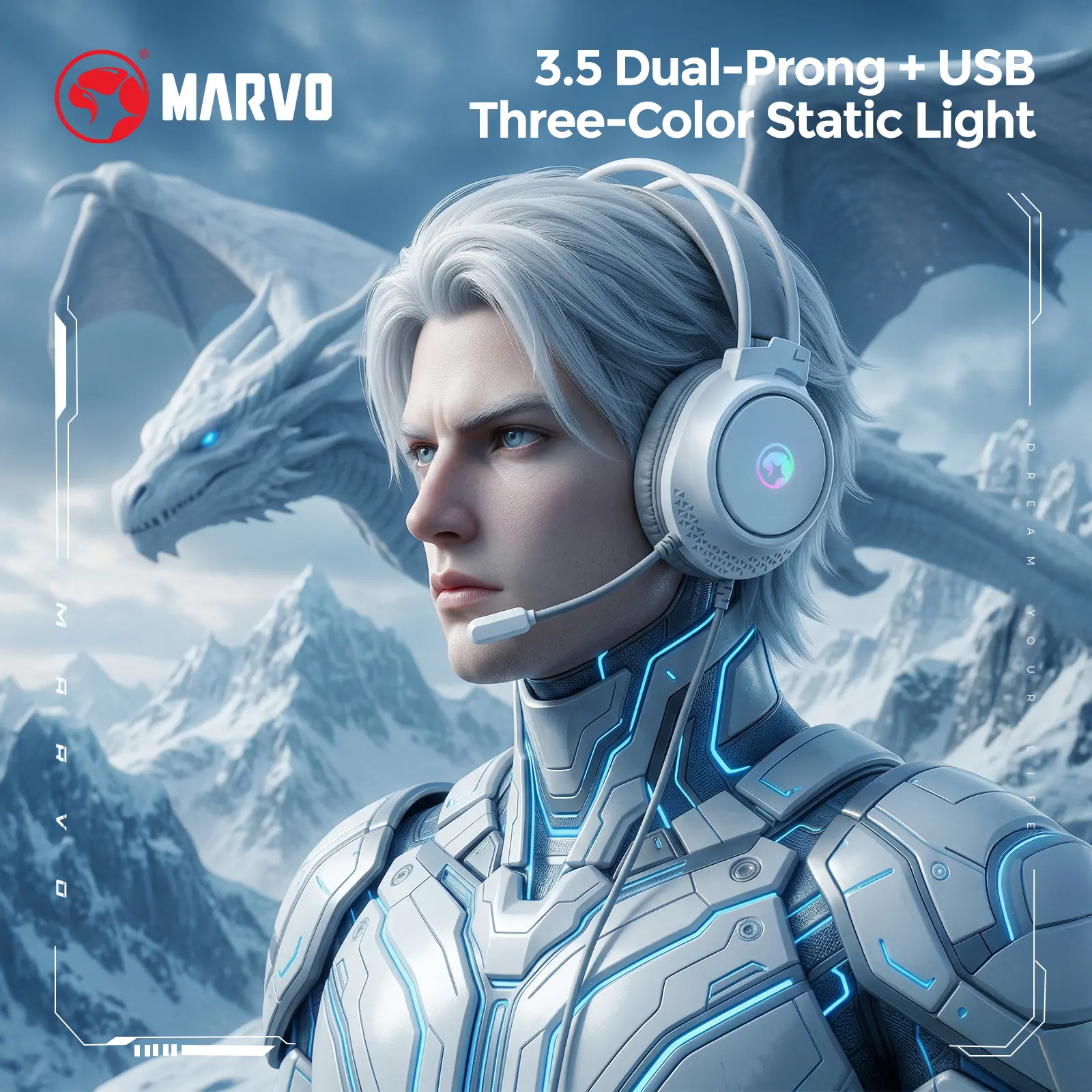 MARVO HG21 Wired Over-Ear Headset - 50mm Large Driver Stereo Headphones with Static RGB Light, Omnidirectional Mic, USB & 3.5mm Dual Ports, 1.85M Cable for PC, Laptop, Desktop (Gaming & Business Use)