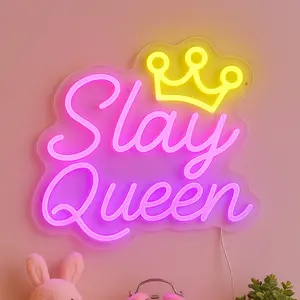 Clayful Slay Queen Neon Sign – Pink & Purple LED Wall Light for Bedroom, Makeup Desk, Girl Room Decor