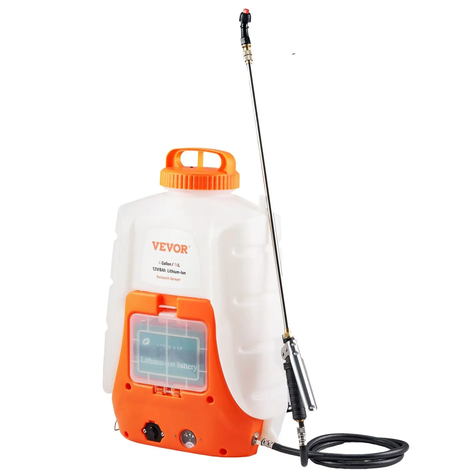Battery Powered Backpack Sprayer, 0-90 PSI Adjustable Pressure, 4 Gallon Tank, Back Pack Sprayer with 8 Nozzles and 2 Wands, 12V 8Ah Battery, Wide Mouth Lid for Weeding, Spraying, Cleaning