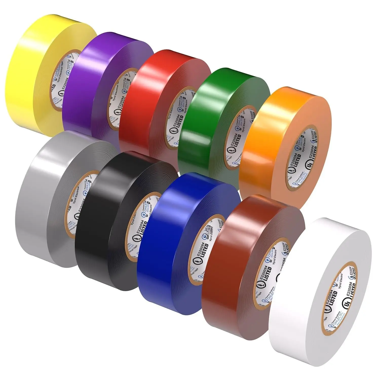 Colored Electrical Tape UL/CSA Listed, Multicolor High Temp Flame-Retardant Electrical Tape, Heat & Weather Resistant 3/4in x 60ft 7mm Thick Industrial Grade Vinyl (10 Rolls)