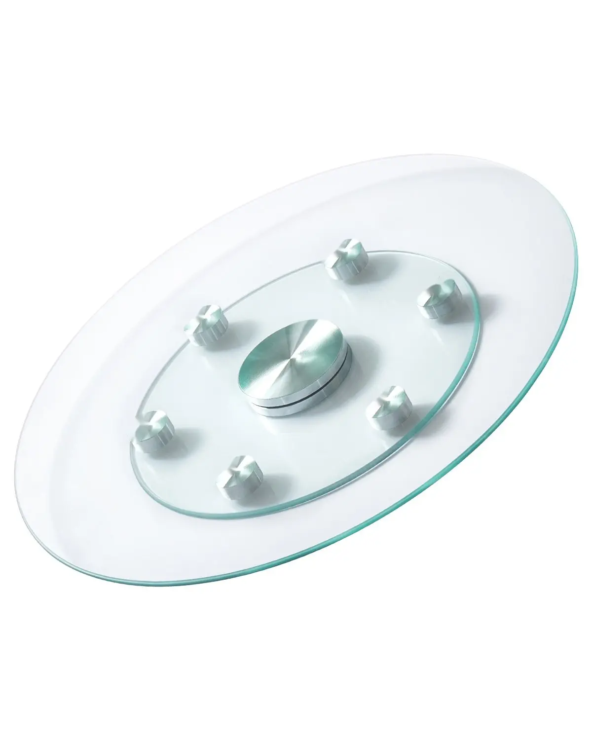 24-Inch Glass Lazy Susan Turntable, Tempered Glass Dining Table Centerpiece with 6 Rotating Wheels, 360° Smooth Silent Spin, Tabletop Rotating Tray for Family Gatherings, Banquets, Weddings