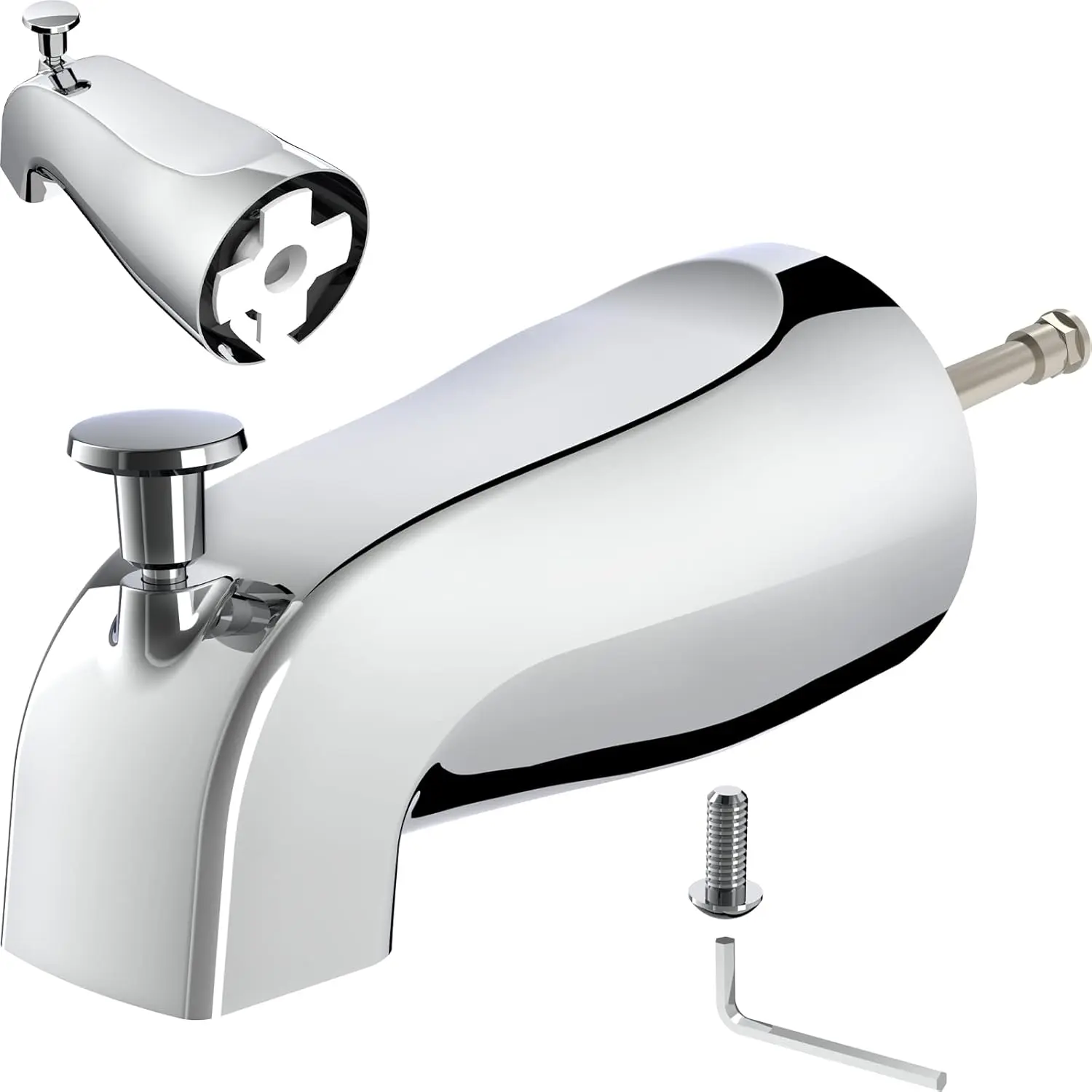 Hao The Bathroom Universal Slip-On Tub Spout with Diverter - 5" Bathtub Faucet with Diverter, Easy to Install & Save Water Leaks in Minutes, Fit 5/8" Copper Pipe (Chrome)