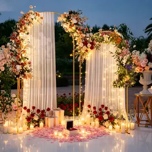 Gold Metal Arch Backdrop Stand Set of 2 (7.2FT/6FT Square Arched Frame) for Wedding, Birthday Party Home & Festive Party Supplies Banner Holder Decoration