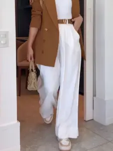 Women's High Waist Wide Leg Pants, Basic Minimalist Slimming Commuter Suit Pants, Versatile Office Wear, Comfortable and Stylish, Casual Minimalist Trousers, Flattering Pants