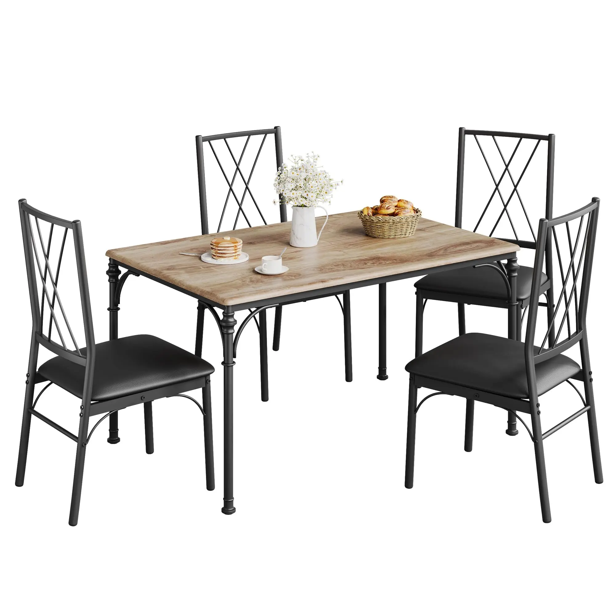 Garvee 4-Person Dining Set with Kitchen Table & Padded Chairs, 5-Piece Ensemble Featuring Roman-Inspired Columns, Ideal for Small Spaces, Suitable for Home Kitchens & Apartments