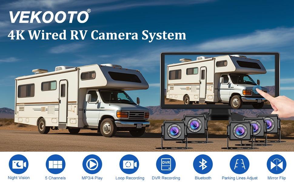 VEKOOTO Backup Camera System with 10.36" IPS 4-Channel Touch Screen Monitor Rear Side View 4 AHD Camera DVR Recording Backup Heavy Duty Camera for Truck Bus RV Trailer Semi Box VEKOOTO Backup Camera System with 10.36" IPS 4-Channel Touch Screen Monitor Rear Side View 4 AHD Camera DVR Recording Backup Heavy Duty Camera for Truck Bus RV Trailer Semi Box