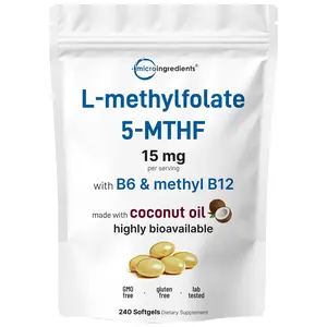 Micro Ingredients L Methylfolate 15mg with B6 Plus Methyl B12 | 240 Softgels with Coconut Oil