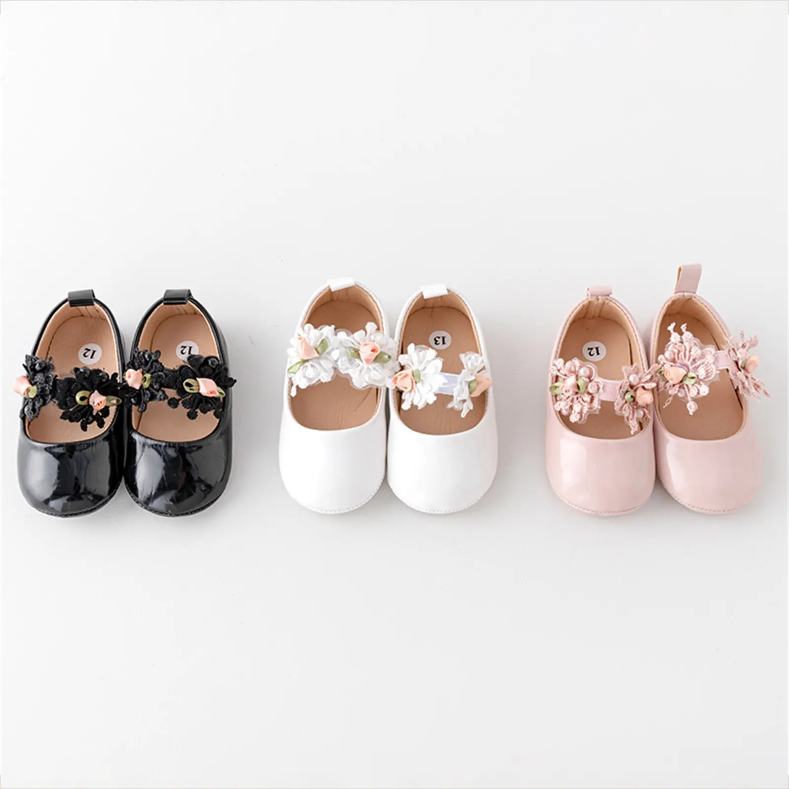 Baby Girl Premium PU Flats Infant Flower First Walker Crib Shoes for Party, Festival, Baby Shower