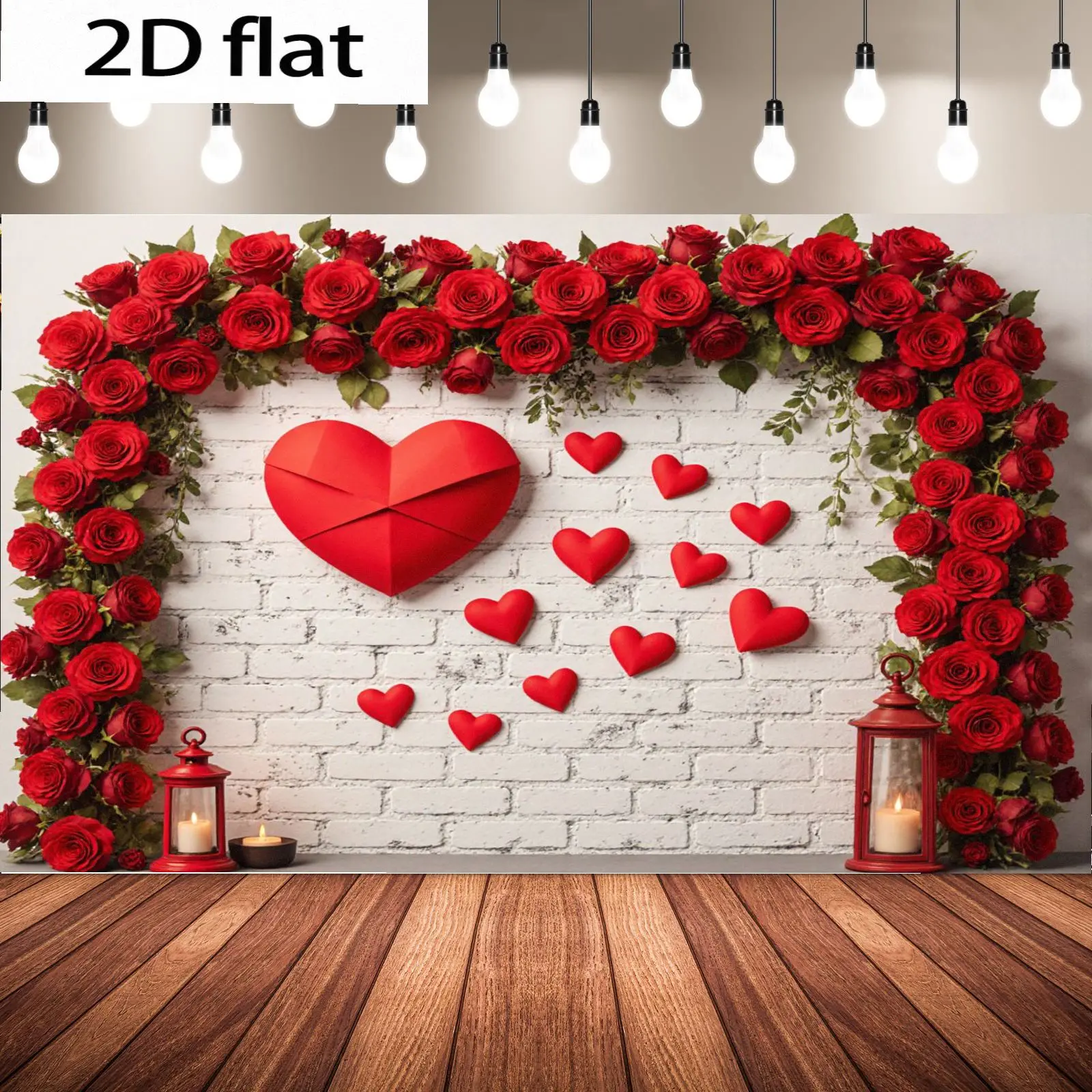 2D flat banner 1pcs background sign Printed wall decorations. Party background. Backdrop decorations. Red rose background. Warmth Photo Stand Props Gate Decor Indoor Outdoor Door Portrait Photography Studio Professional Photographer Video Backdrops