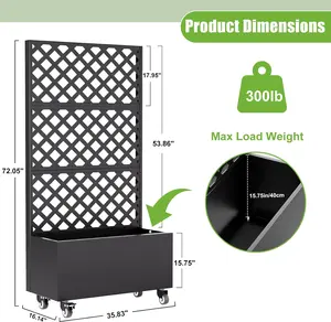 72" Planter Box with Trellis & Wheels, Planter Boxes Outdoor with Drainage Hole for Climbing Plants, Raised Planter with Privacy Screen, Black