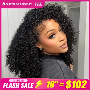 【18‘’=$102】ISEE HAIR 250% Kinky Curly Wear Go Half Wig Invisible Hairline 150% & 180% Glueless Human Hair Wigs No Lace Seamless Flip Over Wig Updo Down Style Hairpiece#SpringStatements