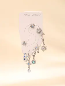 Sunflower Design Earrings Set, Rhinestone & Artificial Gemstone Decor Earrings, Fashion Jewelry Accessories for Women & Girls, Earring Stacking Set, Dangle Hoop Earrings