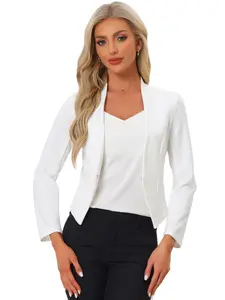 INSPIRE CHIC Work Office Suit Collarless Cropped Blazer Jacket