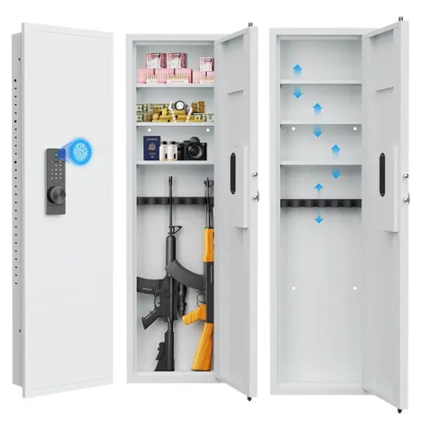 Bellemave 53-in Heavy-Duty Steel Wall-Mounted Safe, Fingerprint Touch Screen Panel, Concealed Design, Adjustable Shelf, Pre-Assembled Anti-Theft Storage with Scratch-Resistant Powder Coat for Valuables Wall Safe Box Biometric Security Safe