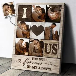 2D Flat, 1pc 1pcs Custom "I Love You" Photo Collage Canvas with Wrapped Wooden Frame - 9-Grid Picture Frame Suitable for Couple Photos, Valentine's Gift for Spouse, Wedding, Anniversary, Home Decor Wall Art with I Love You Banner. whimsical wicked good