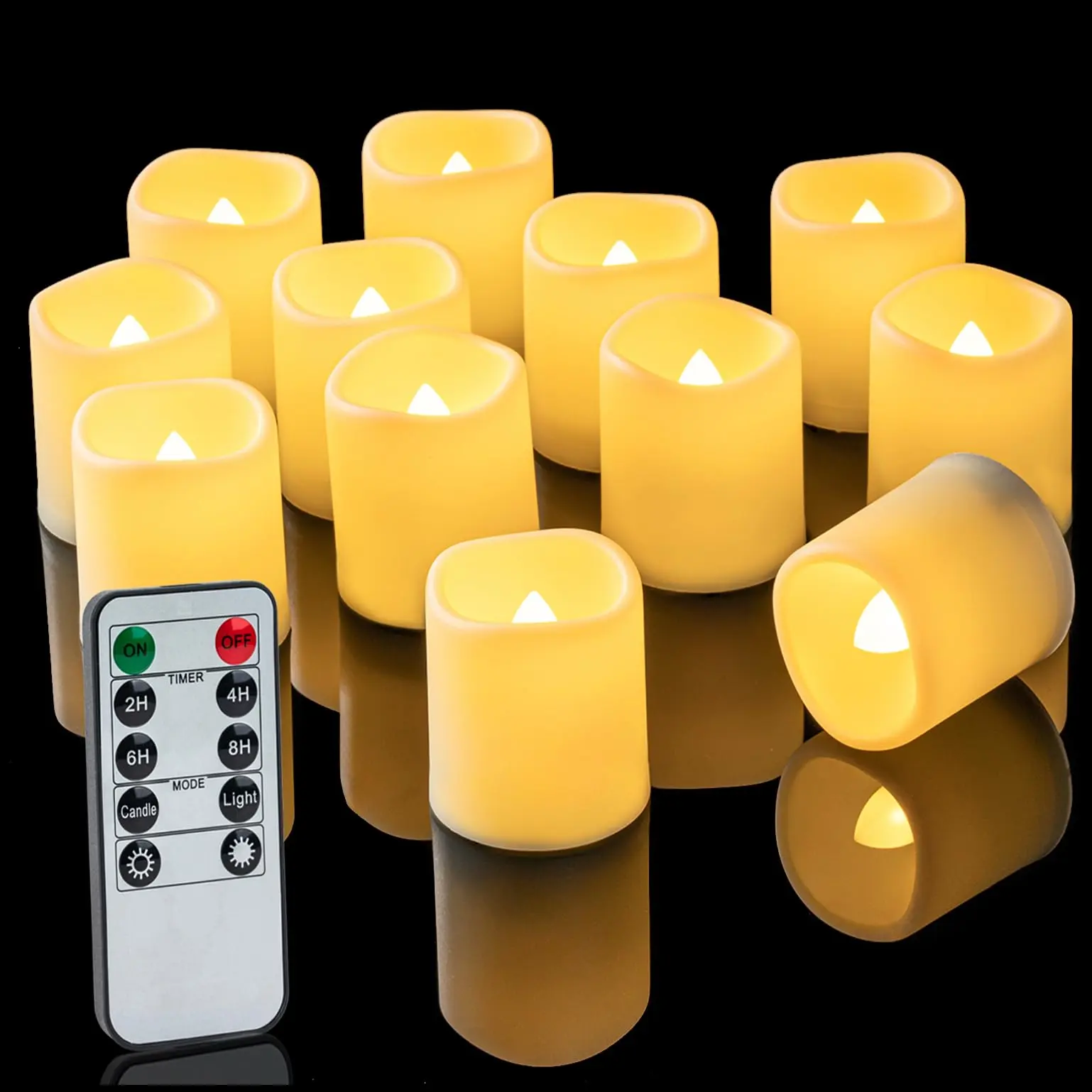 Battery Operated Plastic LED Votive Decorative Candles - 400+ Hour Remote Timer, 2/4/6/8H Adjustable Timer, Flicker Effect Warm White Home Decor Light, Mood Lighting for Outdoor/Table Use (Batteries Included) Back to School Summer Sale