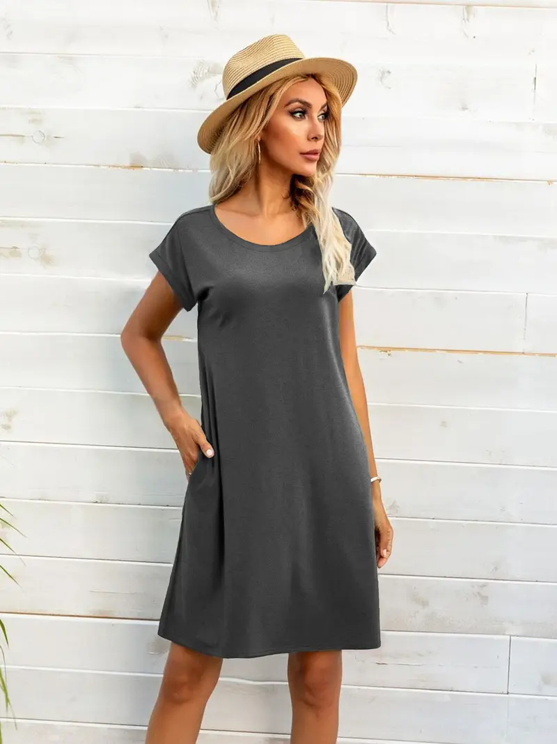 midi loose dresses for women Women's V Neck Casual Boho Loose Midi Dress