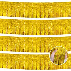 Gold Birthday Decorations Tinsel Garland Parade Float Decorations for Trailer 4Pack 12FT Christmas Party Decor Ceiling Fringe Banner Backdrop for Streamers Party Decorations