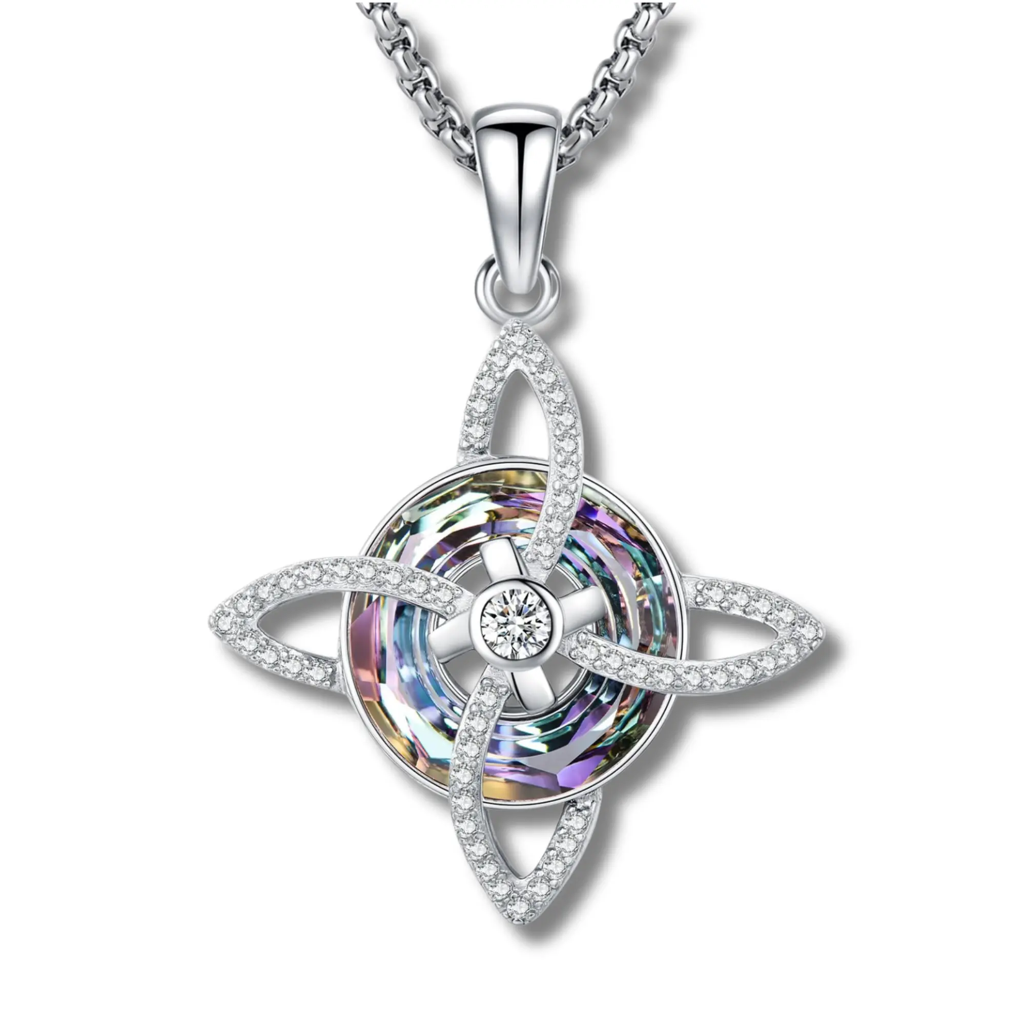 DRINSPER S925 Witch‘s Knot Necklace Celtic Knot 925 Sterling Silver Witches Knot with Charming Crystal, Pagan Wicca Moon Irish Celtic Jewelry for Women, Trinity Knot Design, Protection and Mysticism Amulet Jewelry Accessories Gift for Girls