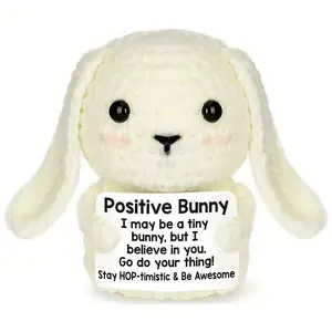 Mini Inspirational Positive Crochet Animals Bunny Soft Adorable Stuffed Animal Soft Cuddly Gift – Handmade Motivational for Women Men Friends Coworkers Family Birthday Christmas Easter Basket Stuffer White Elephant Ideas