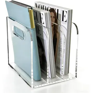 Magazine File Holder, 3 Vertical Compartments Desk Document Sorter Organizer, Clear Folder Rack Binder for Office Documents Classroom Home, Fits Tablet, Magazines, Books & Accessories