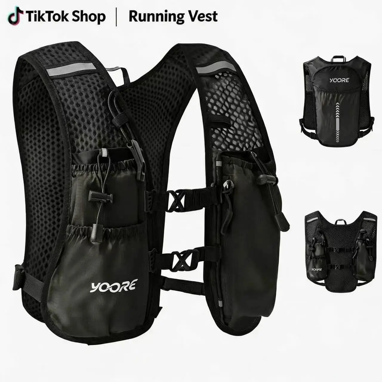 Unisex Running Vest Pack, Lightweight Breathable Mesh Hydration Backpack, Adjustable Bounce-Free Trail Running Vest with Multiple Compartments & Reflective Panels