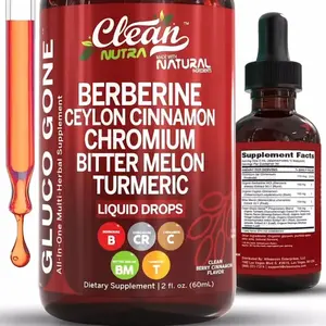 Gluco Gone Organic Ceylon Cinnamon BerberineLiquidDrops Supplement with Bitter Melon ExtractGlucomannanGymnema Chromium TurmericOrganic Panax Ginseng