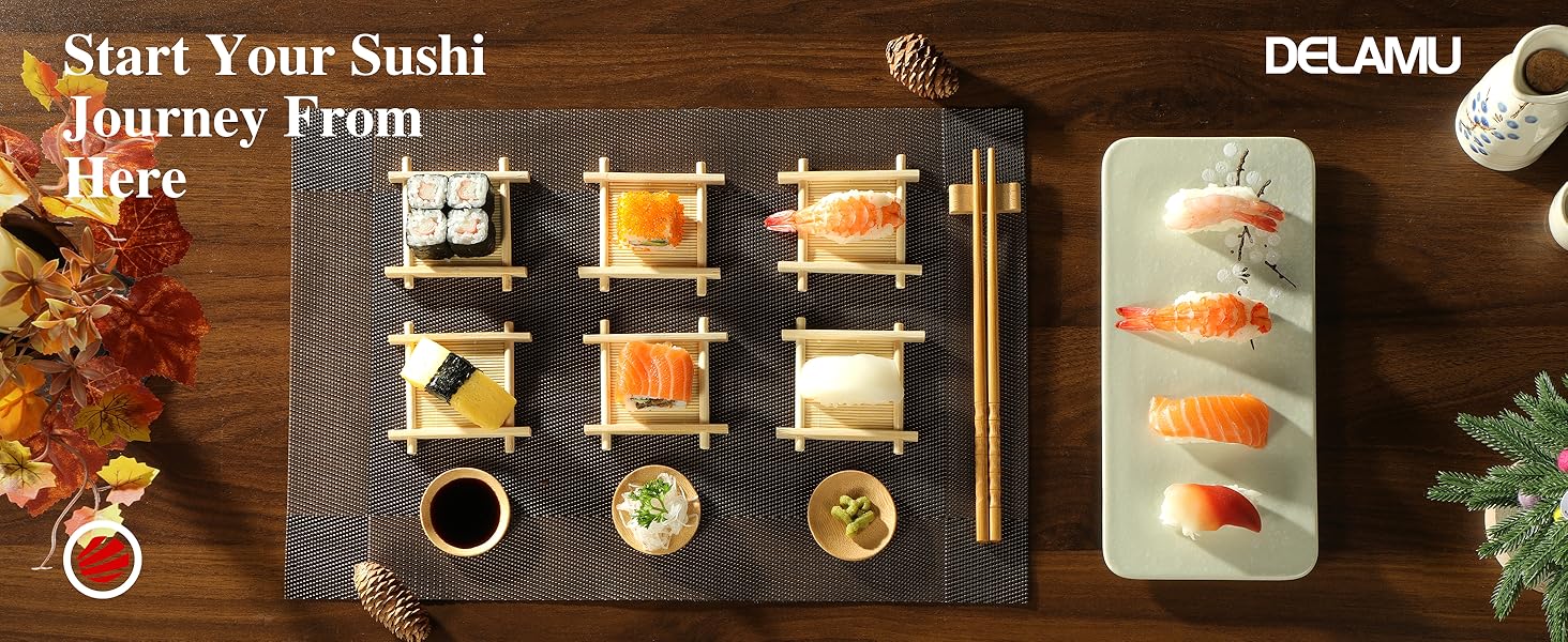 Delamu Sushi Making Kit 27 in 1 [Parent-Child] Sushi Kit, for Beginners/Pros Sushi Makers, with Bamboo Sushi Mats, Sushi Bazooka, Onigiri Mold, Rice Paddle, Sushi Knife, Guide Book & More