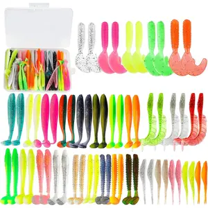 Soft Fishing Lures Set with Tackle Box, 6.5cm/8cm Paddle Tail Swimbaits, 60 count Soft Plastic Baits with Curly Tails, Freshwater Fishing Lures for Bass, Trout, and