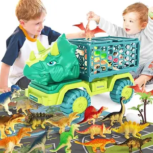 OMKI Dinosaur Truck Toys for Kids 3-5, Triceratops Car Toy with 15 Dino Figures,Large Activity Play Mat, Dinosaur Eggs, Dinosaur Play Set for Boys and Girls,Christmas Xmax,Stocking Stuffers