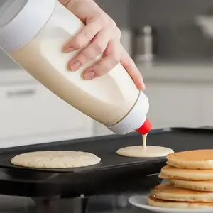Pancake Batter Dispenser Bottle, 1 Count Pancake Mix Dispenser Bottle with Stirring Ball, Baking Utensils for Pancake, Cupcake, Waffle, Cake Kitchen Gadgets for Home Use, Smooth