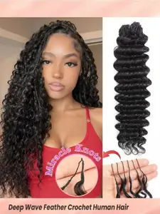 100% Remy Human Hair Feather Line Crochet Hair Braids Salon Silky Seamless Invisible Natural Black Color Feather Crochet Human Hair Braiding For Thin Hair Woman Micro Pre Looped Crochet Human Hair Deep Wave Extensions Microloop Human Hair